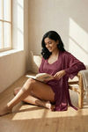 Zivame Luxe Satin 5 Pc Sleep Set - Tawny Port — thumbnail 5